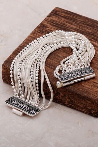 Midyat Hasırı Tasarım Gümüş Bileklik 3255