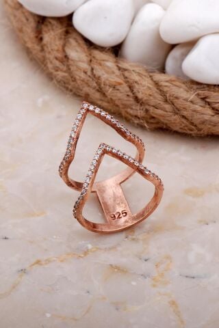 Tasarım Uzun Rose Gümüş Yüzük 3602