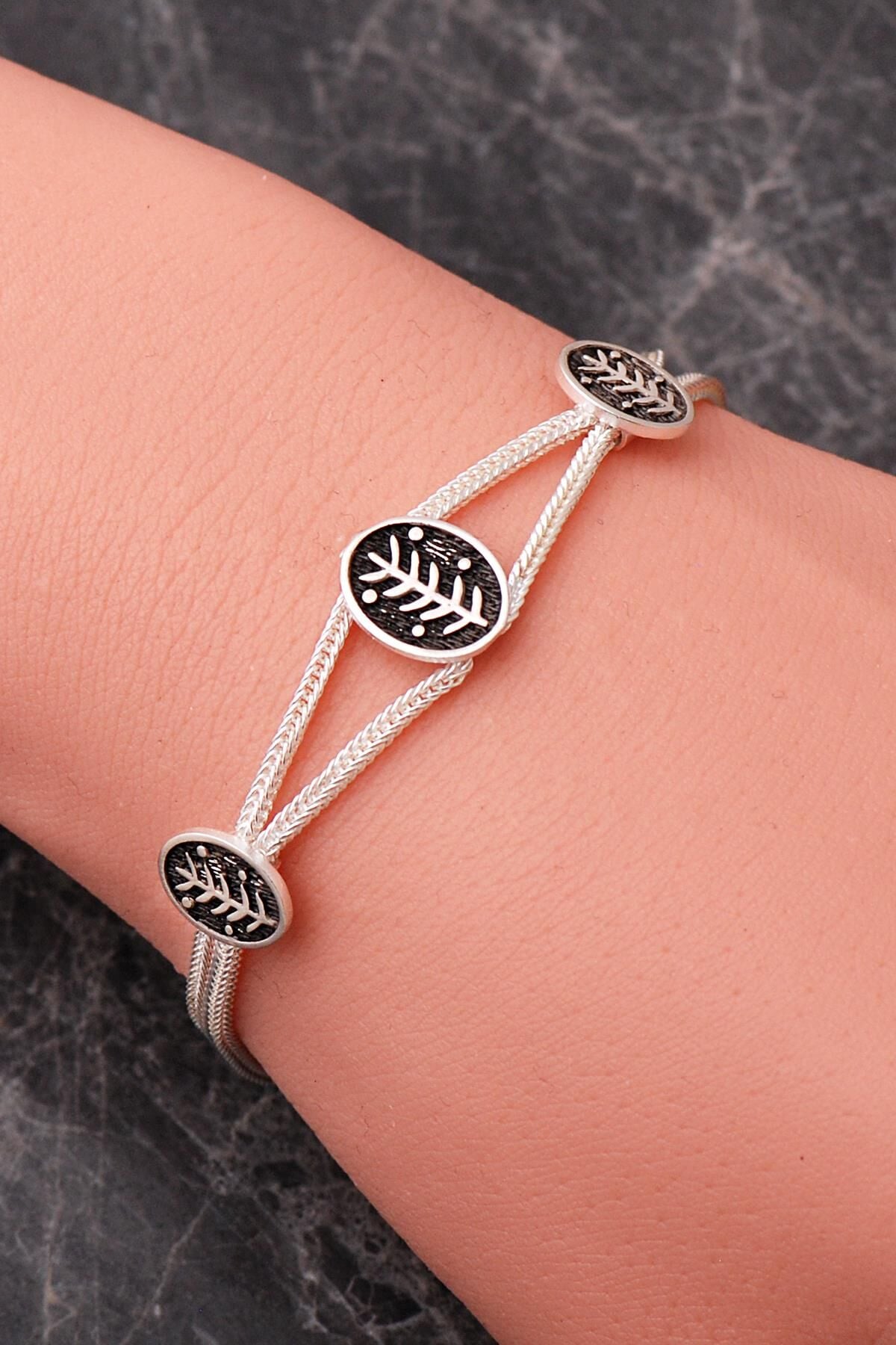 Mezopotamya Başak Sembolü Midyat Hasırı 925 Ayar Gümüş Bileklik 4878