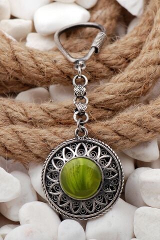 Telkari İşlemeli Elişi Oksitli Gümüş Anahtarlık 156