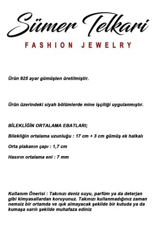 Anadolu Motifli Midyat Hasırı Mineli 925 Ayar Gümüş Bileklik 4879