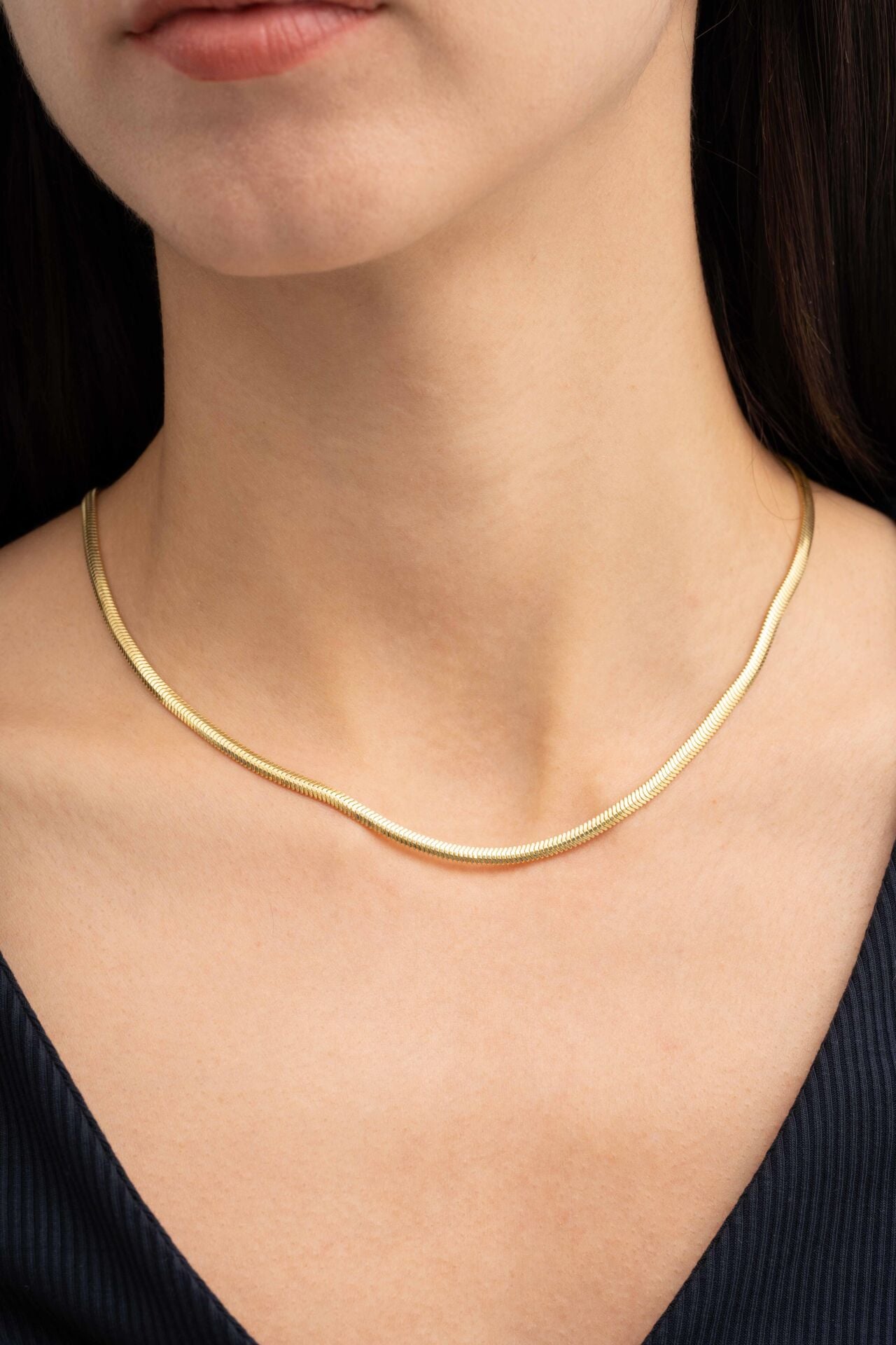 İtalyan Balık Sırtı 3,5 Mm Altın Kaplama Gümüş Zincir Kolye 8078