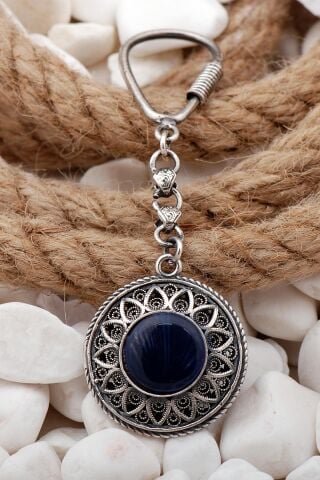 Telkari İşlemeli Elişi Oksitli Gümüş Anahtarlık 158