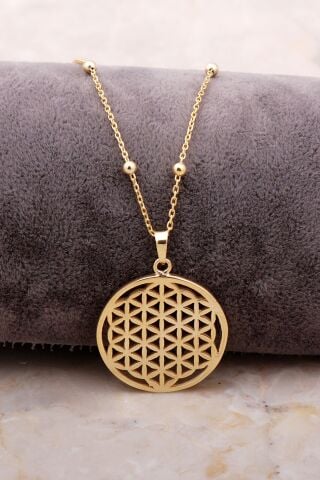 Yaşam Çiçeği Altın Yaldızlı Dorika 925 Ayar Gümüş Kolye 6899