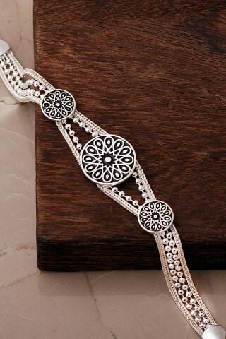 Anadolu Motifli Midyat Hasırı Mineli 925 Ayar Gümüş Bileklik 4881