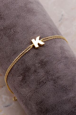K Harfi Altın Kaplama Gümüş Bileklik 4220