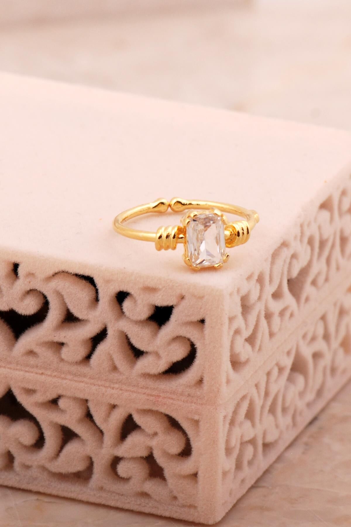 Kuvars Altın Yaldızlı Gümüş Baget Yüzük 5776