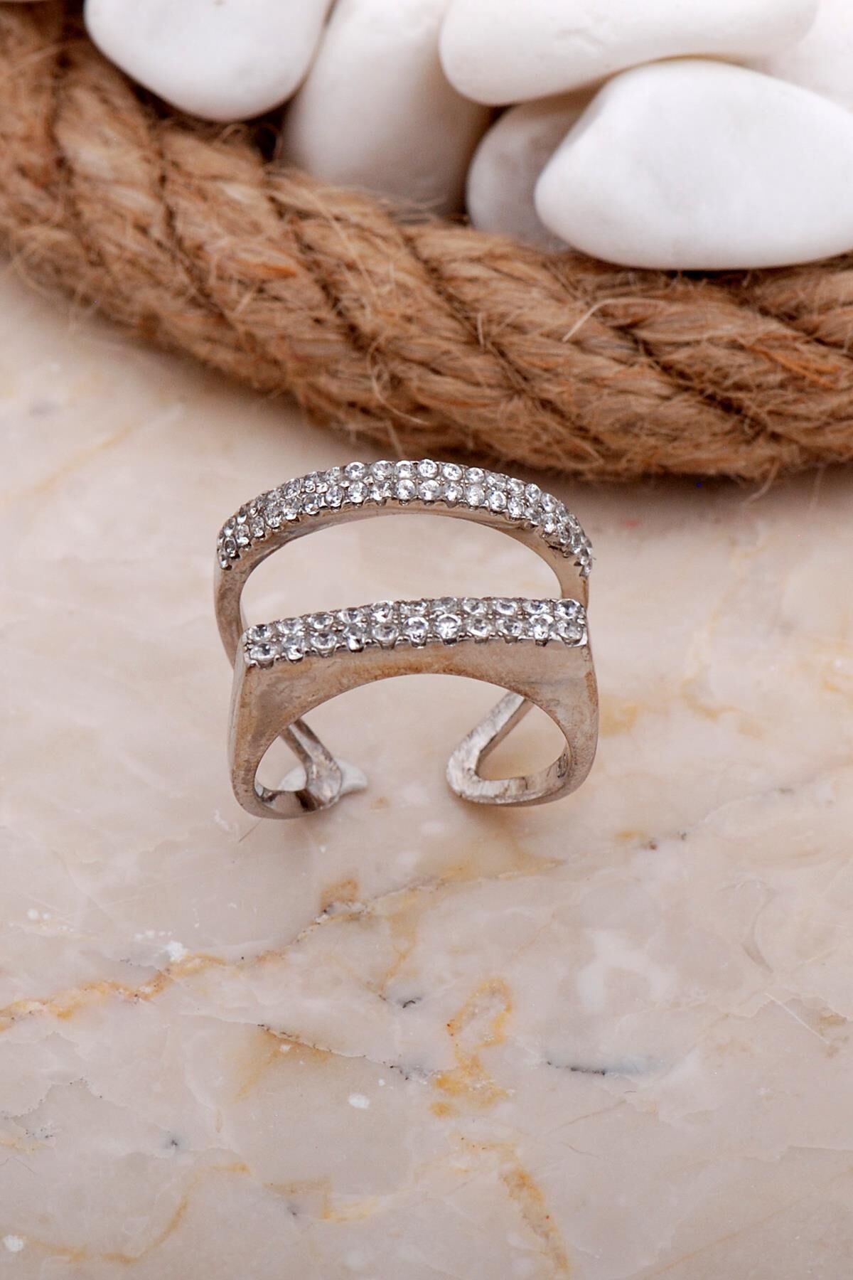 Tasarım Rodyumlu Gümüş Yüzük 3606