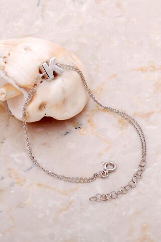 K Harfi Rodyumlu Gümüş Bileklik 4221