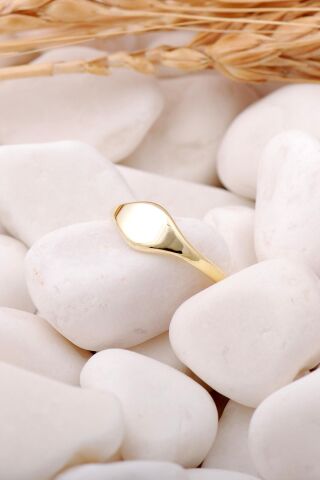 Tasarım Altın Yaldızlı Gümüş İnce Yüzük 3456