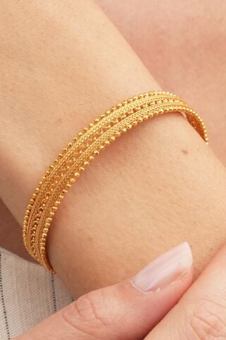 Altın Yaldızlı Hasır Elişi Gümüş Bilezik 3692