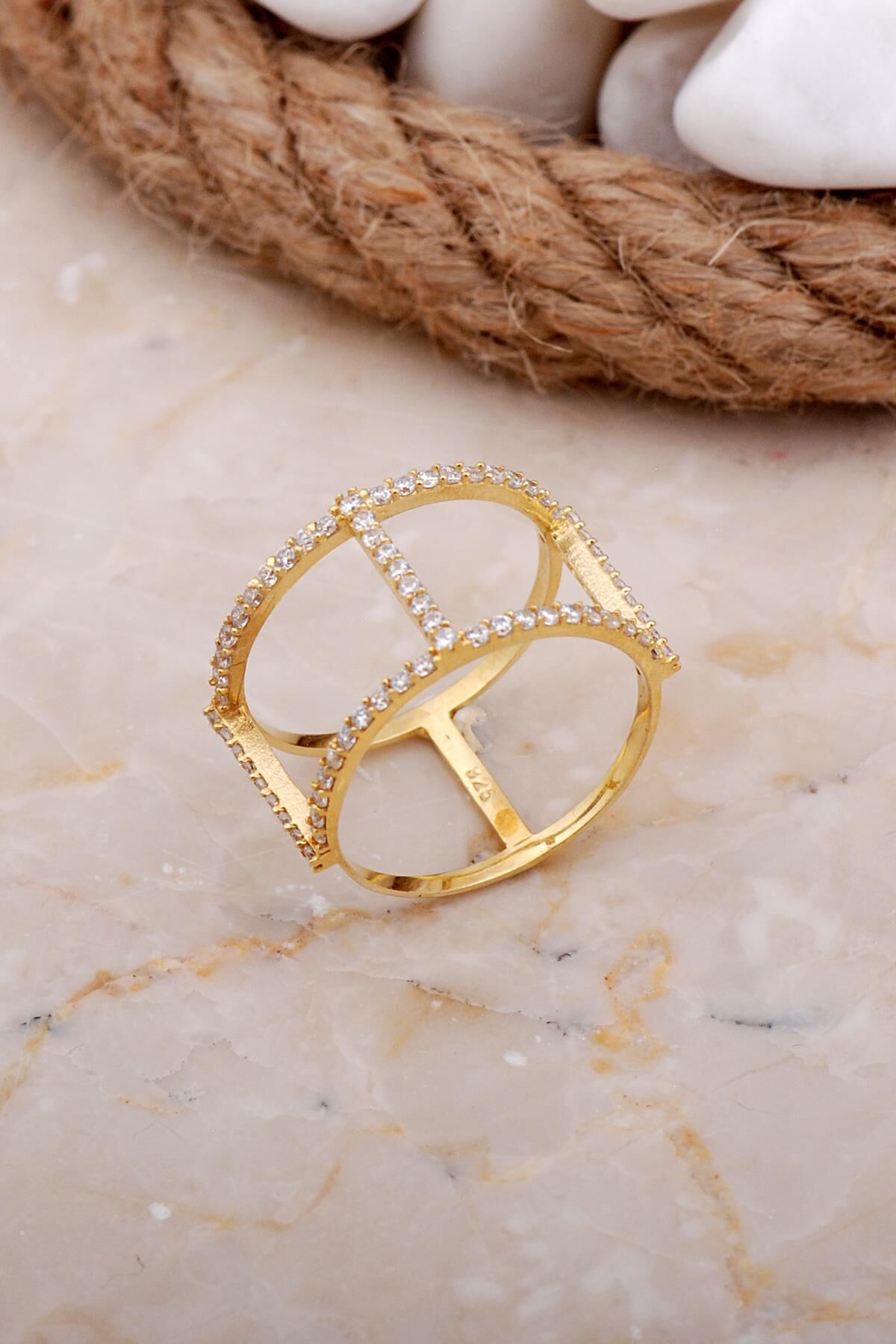 Tasarım Altın Yaldızlı Gümüş Yüzük 3609