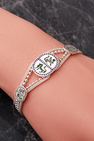 Özgürlüğün Ruhu Sembolü Yeşil Mineli Midyat Hasırı 925 Ayar Gümüş Bileklik 4885