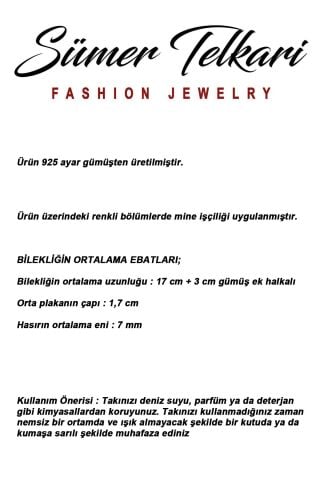 İki Farklı Renk Seçenekli Mineli Anadolu Motifli Midyat Hasırı 925 Ayar Gümüş Bileklik 4886