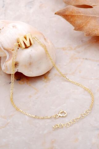 M Harfi Altın Kaplama Gümüş Bileklik 4226