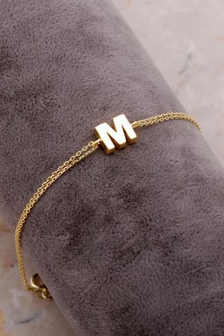 M Harfi Altın Kaplama Gümüş Bileklik 4226