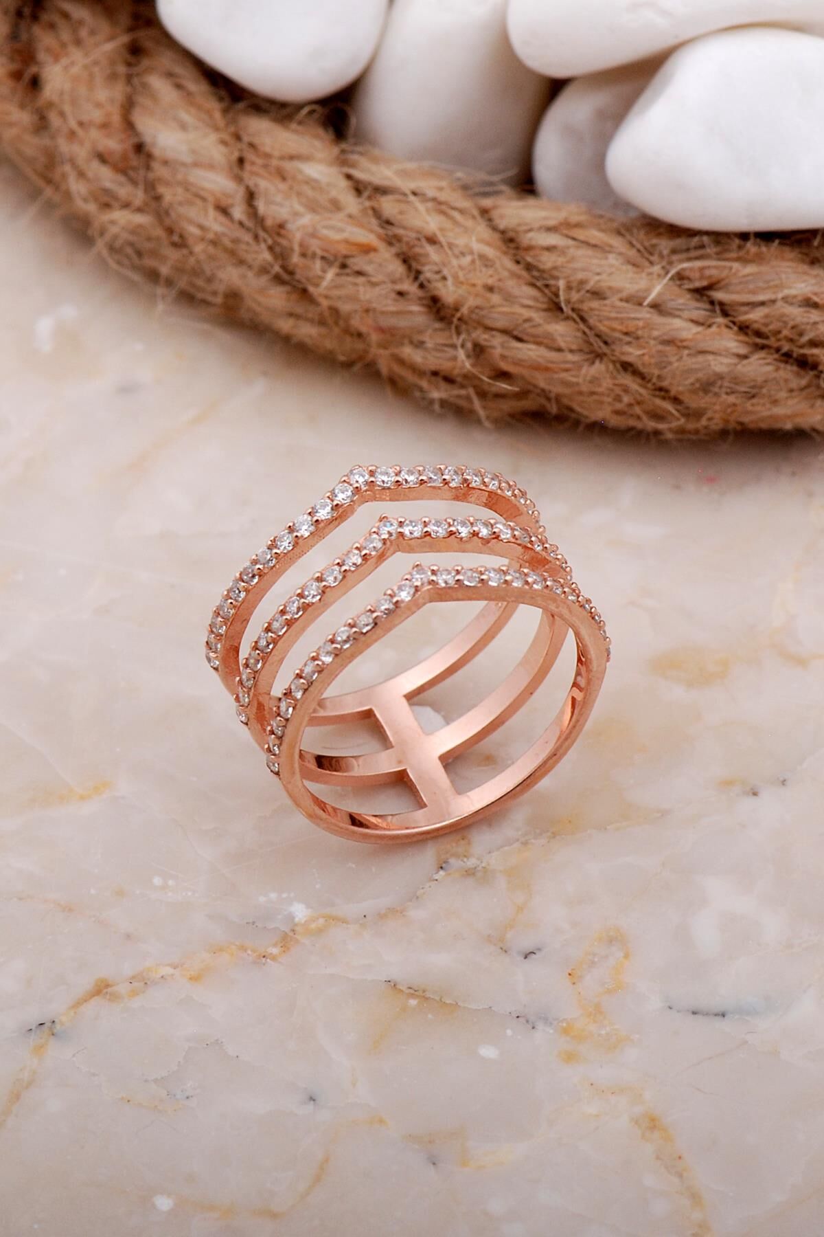 Tasarım Üç Sıra Rose Gümüş Yüzük 3612