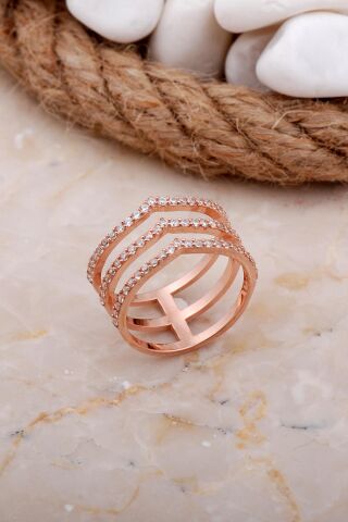 Tasarım Üç Sıra Rose Gümüş Yüzük 3612