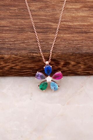 Yonca Tasarımlı Ros Gümüş Kolye 2229