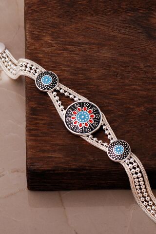 İki Farklı Renk Seçenekli Mineli Mardin Güneşi 925 Ayar Gümüş Hasır Bileklik 4887