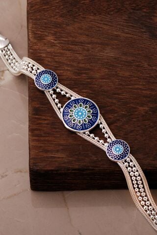 İki Farklı Renk Seçenekli Mineli Mardin Güneşi 925 Ayar Gümüş Hasır Bileklik 4887