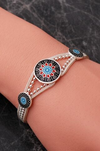 İki Farklı Renk Seçenekli Mineli Mardin Güneşi 925 Ayar Gümüş Hasır Bileklik 4887