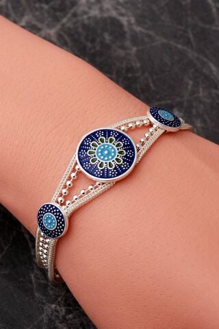 İki Farklı Renk Seçenekli Mineli Mardin Güneşi 925 Ayar Gümüş Hasır Bileklik 4887