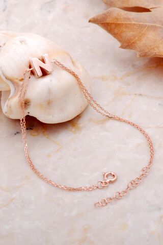 N Harfi Rose Gümüş Bileklik 4228