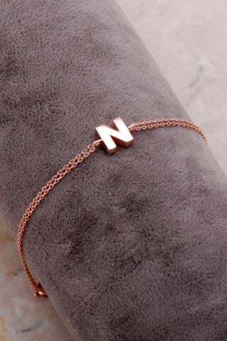 N Harfi Rose Gümüş Bileklik 4228