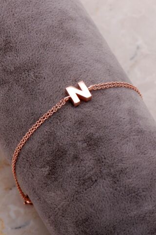 N Harfi Rose Gümüş Bileklik 4228
