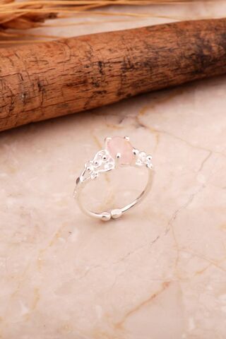 Pembe Kuvars Tasarım Gümüş Yüzük 5783