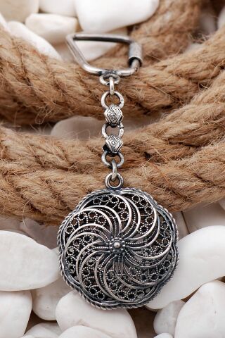 Telkari işlemeli Elişi Oksitli Gümüş Anahtarlık 167