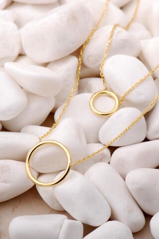 Halka Altın Yaldızlı Gümüş Trend Kolye 7611