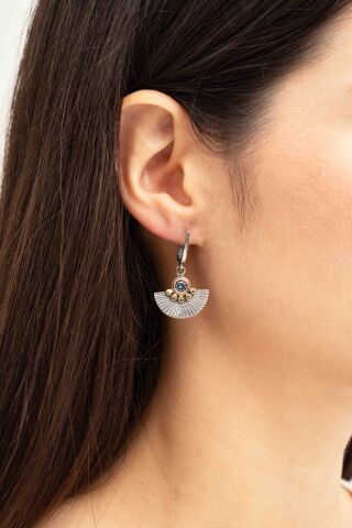 Mistik Topaz Taşlı Yelpaze Çekiç Dövme Tasarım Elişi Gümüş Küpe 7198