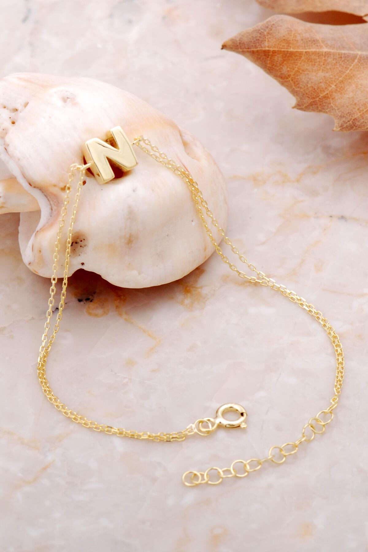 N Harfi Altın Kaplama Gümüş Bileklik 4229