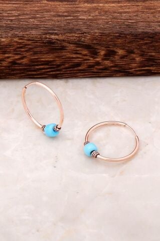 Rose Gümüş Turkuaz Taşlı Halka Küpe 4518