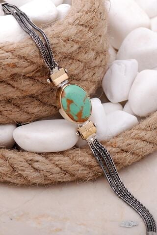 Krizopraz Taşlı Elişi Gümüş Bileklik 3941