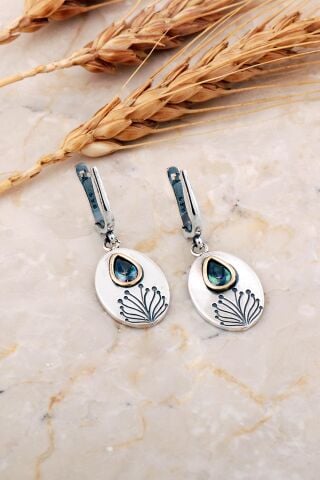 Mistik Topaz Taşlı Hayat Ağacı Elişi Gümüş Küpe 7200