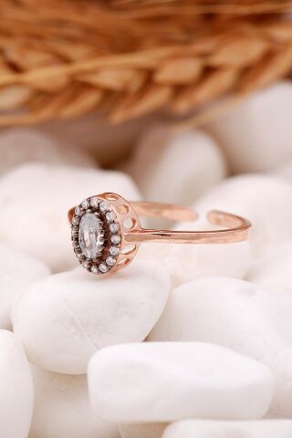 Elmas Montürlü Oval Rose Gümüş Yüzük 3212