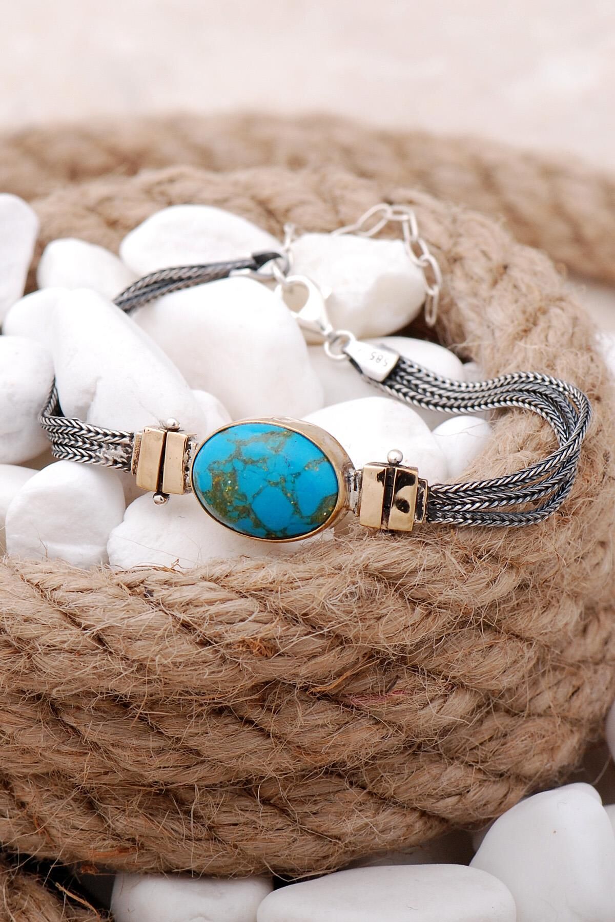 Firuze Taşlı Elişi Gümüş Bileklik 3942