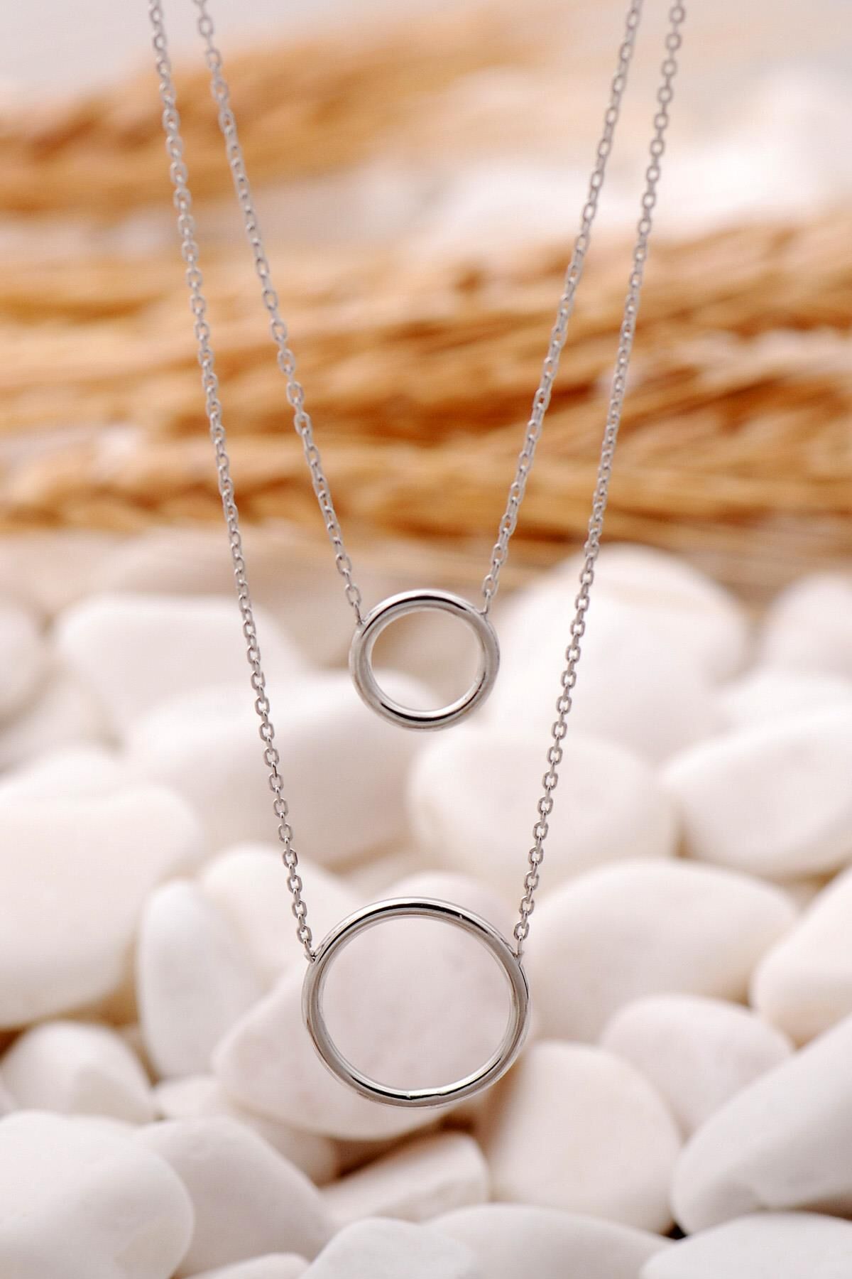 Halka Rodyumlu Gümüş Trend Kolye 7613