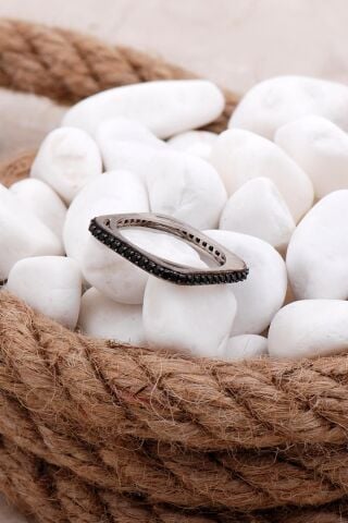 Tamtur Kare Siyah Taşlı Rodyumlu Gümüş Yüzük 960