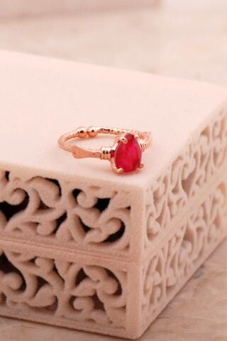 Kırmızı Paraiba Taşlı Rose Gümüş Yüzük 5790