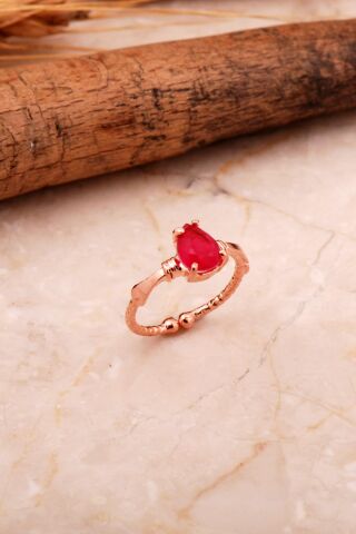 Kırmızı Paraiba Taşlı Rose Gümüş Yüzük 5790
