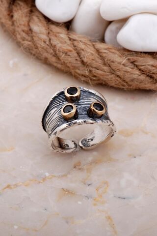 Oniks Taşlı Çekiç Dövme Elişi Gümüş Yüzük 3623