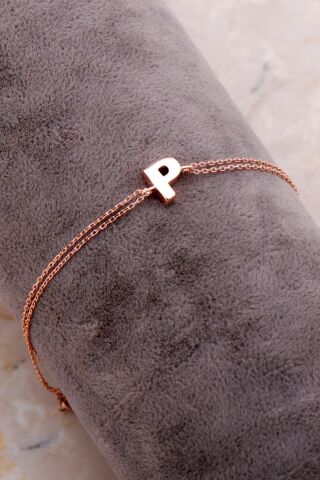 P Harfi Rose Gümüş Bileklik 4237