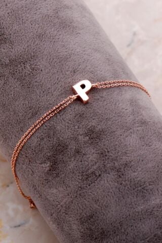 P Harfi Rose Gümüş Bileklik 4237