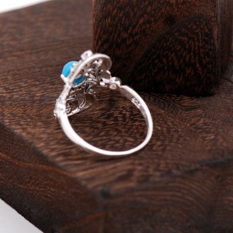 Turkuaz Ve Markazit Taşlı Tasarım Gümüş Yüzük 2291