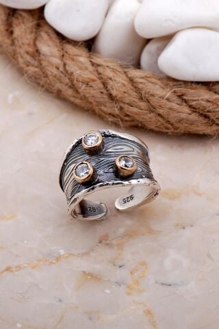 Kuvars Taşlı Çekiç Dövme Elişi Gümüş Yüzük 3624