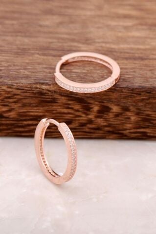 Rose Gümüş Tamtur Taşlı  Halka Küpe 3712